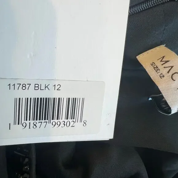 Mac Duggal Women's Quarter Sleeve Crystal Neck Feather Gown Black Size 12 NWT - Picture 9 of 9